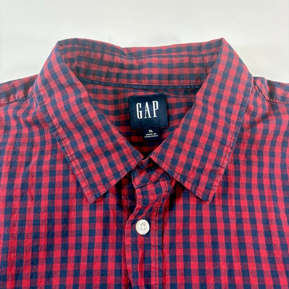 GAP Men's Red Blue Plaid Button Down Shirt Size XL Lumberjack Traditional Preppy